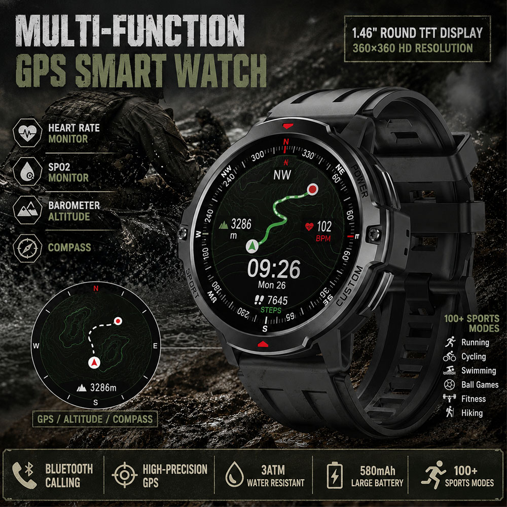 Smartwatch Timex Watches For Men - NOVO Smartwatch Militar GPS de 1,46