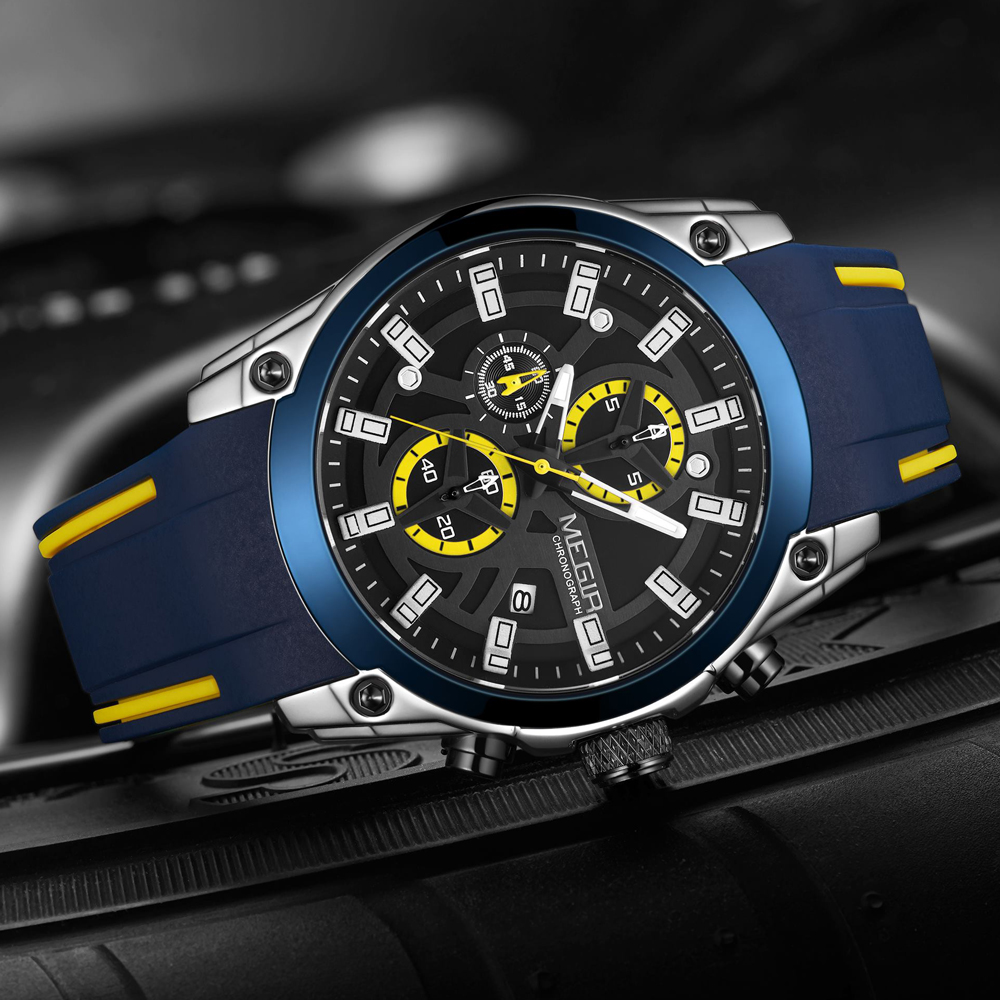 Megir relógio de quartzo mascu - Silicone Sport Band avaliação e preço