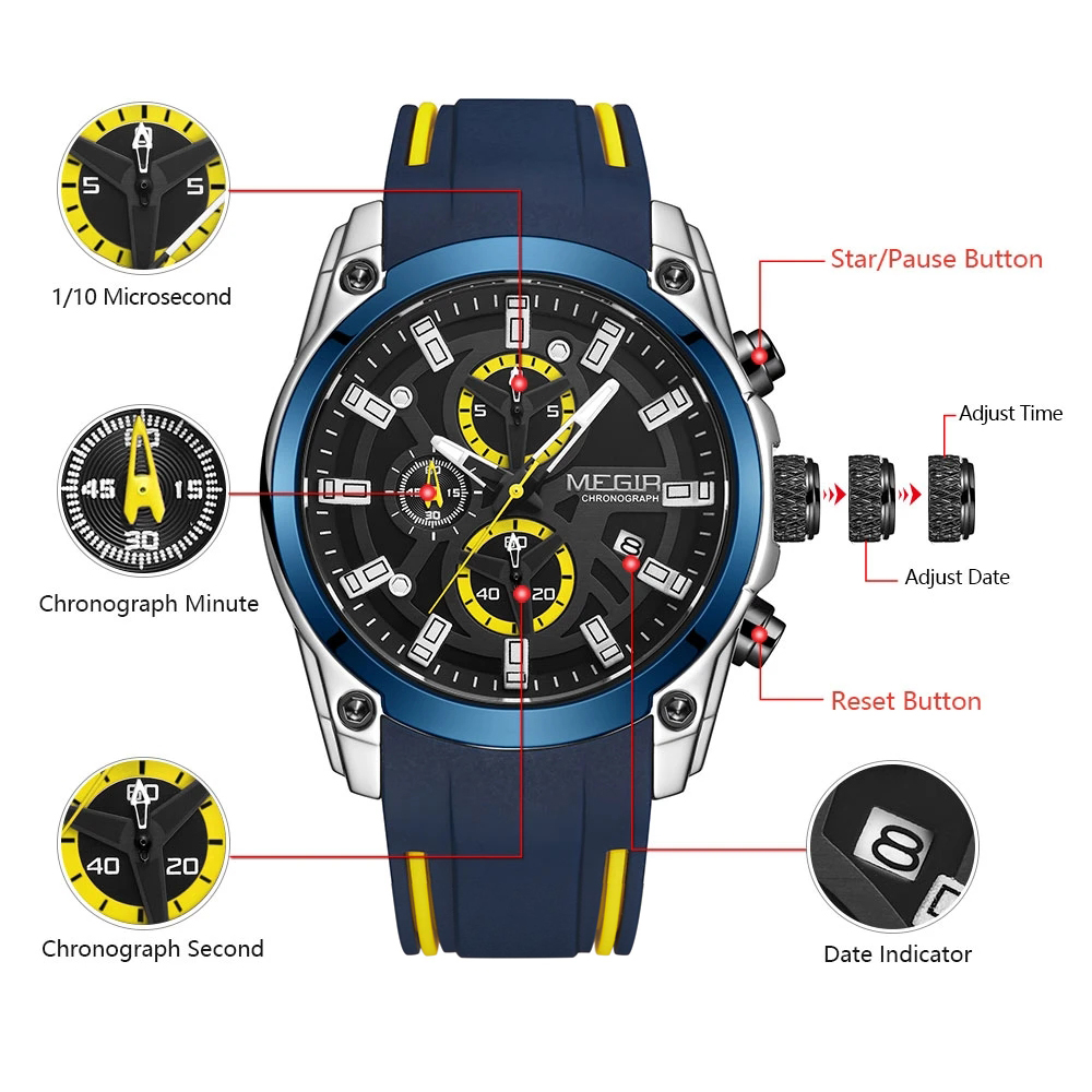 Megir relógio de quartzo mascu - Silicone Sport Band avaliação e preço